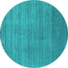 Round Machine Washable Abstract Turquoise Contemporary Area Rugs, wshcon2493turq