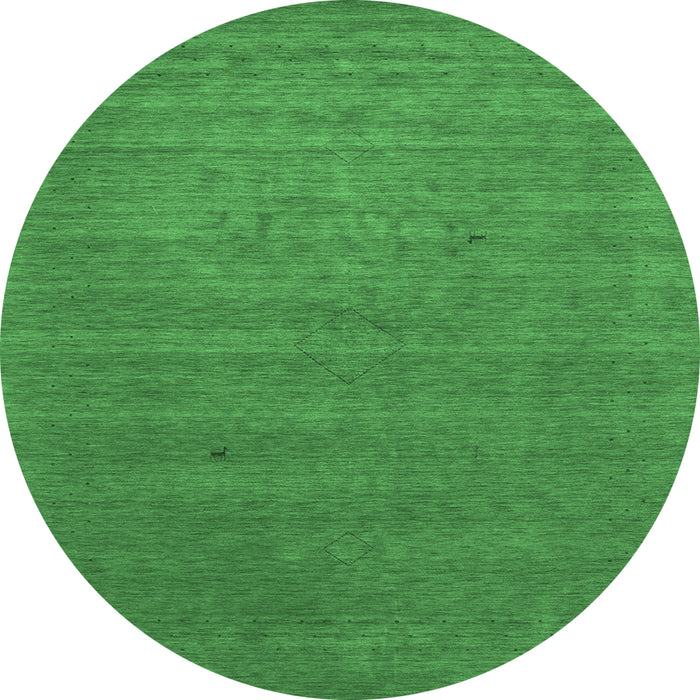 Round Machine Washable Abstract Emerald Green Contemporary Area Rugs, wshcon2494emgrn
