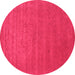 Round Machine Washable Abstract Pink Contemporary Rug, wshcon2494pnk