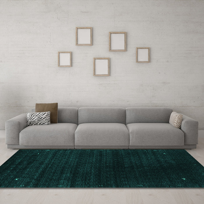 Machine Washable Abstract Turquoise Contemporary Area Rugs in a Living Room,, wshcon2495turq
