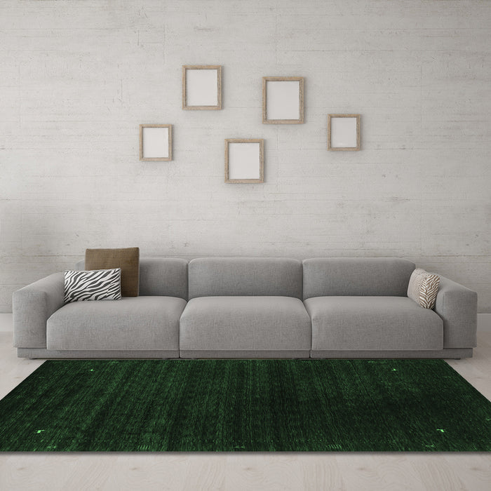 Machine Washable Abstract Emerald Green Contemporary Area Rugs in a Living Room,, wshcon2495emgrn
