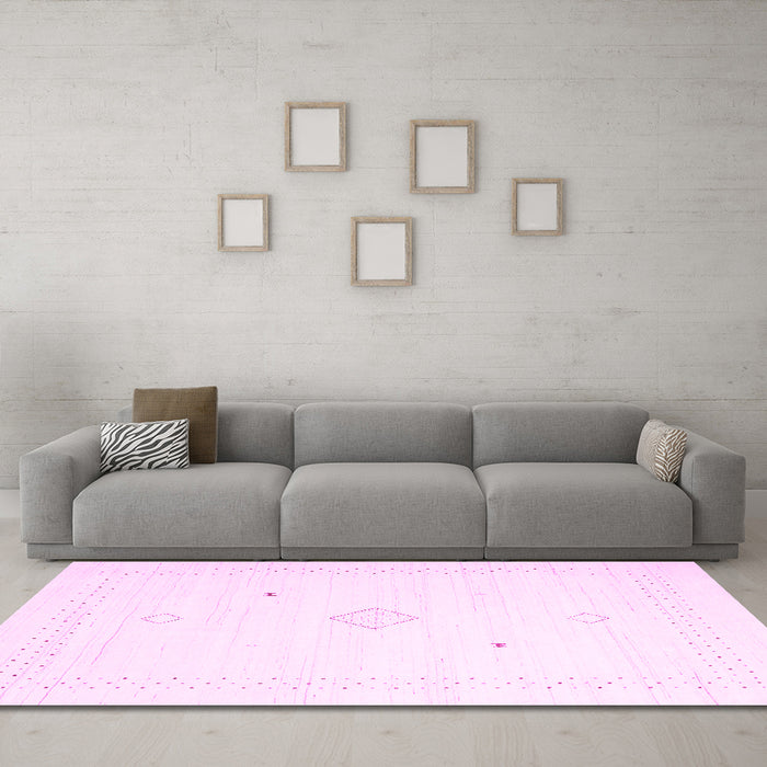 Machine Washable Solid Pink Modern Rug in a Living Room, wshcon2496pnk