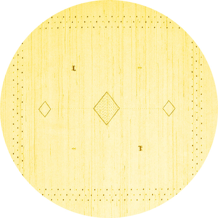 Round Machine Washable Solid Yellow Modern Rug, wshcon2496yw