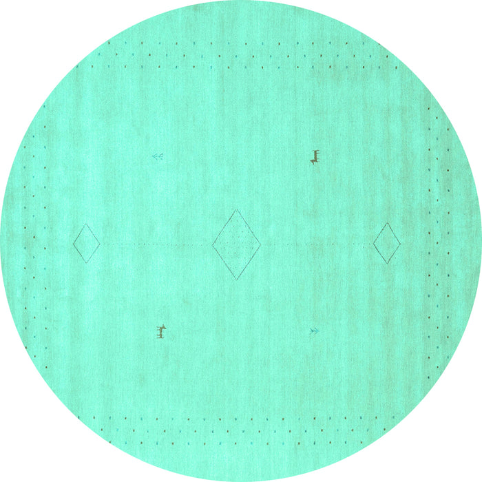 Round Machine Washable Solid Turquoise Modern Area Rugs, wshcon2498turq