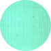 Round Machine Washable Solid Turquoise Modern Area Rugs, wshcon2498turq