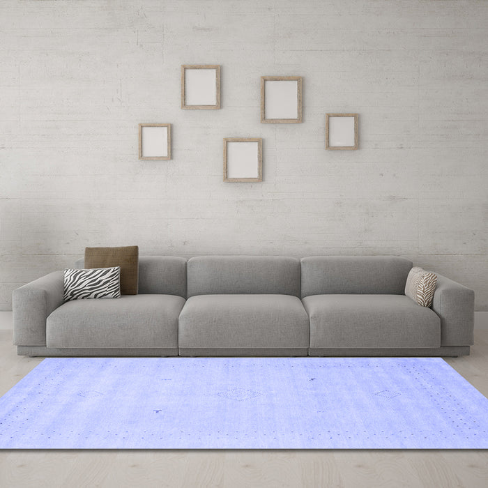 Machine Washable Solid Blue Modern Rug in a Living Room, wshcon2498blu