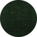 Round Machine Washable Abstract Emerald Green Contemporary Area Rugs, wshcon2499emgrn