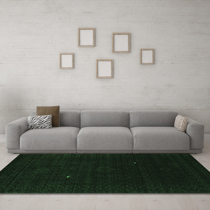 Machine Washable Abstract Emerald Green Contemporary Area Rugs in a Living Room,, wshcon2499emgrn