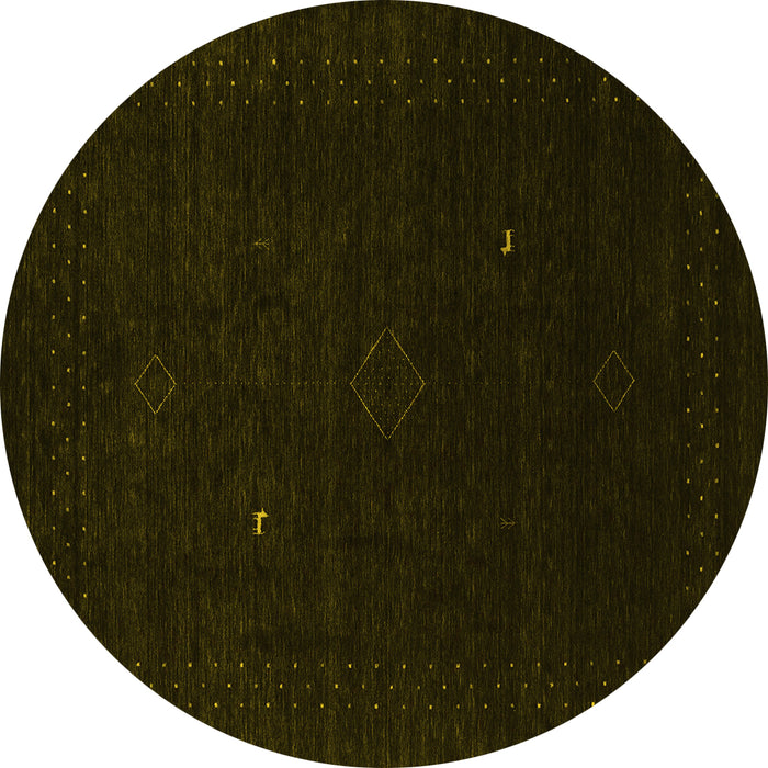 Round Machine Washable Abstract Yellow Contemporary Rug, wshcon2499yw