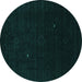 Round Machine Washable Abstract Turquoise Contemporary Area Rugs, wshcon2499turq