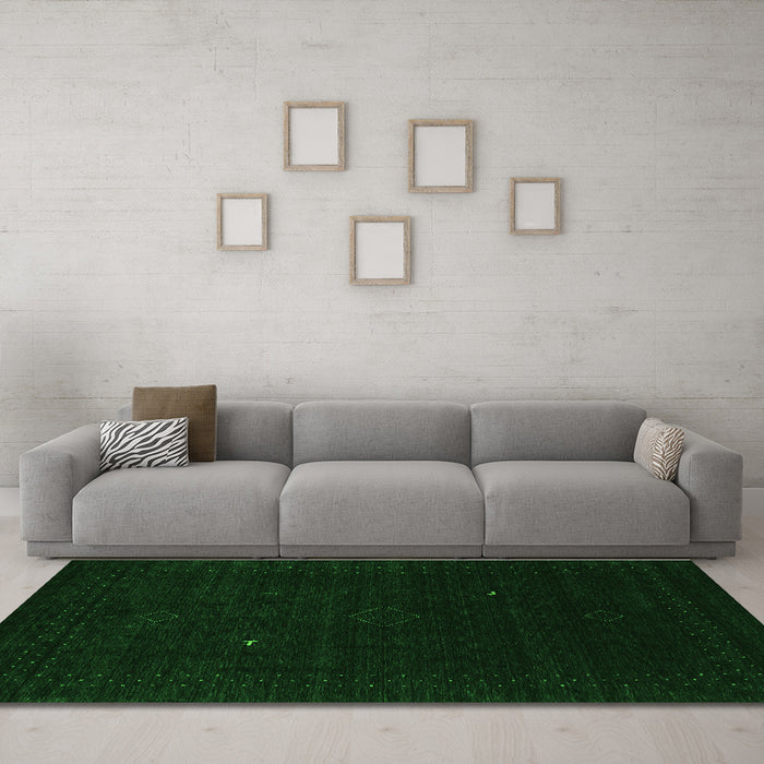 Machine Washable Abstract Green Contemporary Area Rugs in a Living Room,, wshcon2499grn