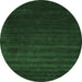 Round Machine Washable Abstract Emerald Green Contemporary Area Rugs, wshcon24emgrn