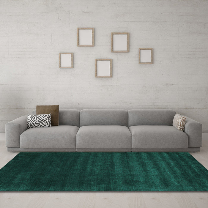 Machine Washable Abstract Turquoise Contemporary Area Rugs in a Living Room,, wshcon24turq