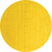 Round Machine Washable Solid Yellow Modern Rug, wshcon2500yw