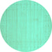 Round Machine Washable Solid Turquoise Modern Area Rugs, wshcon2502turq