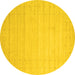 Round Machine Washable Solid Yellow Modern Rug, wshcon2502yw