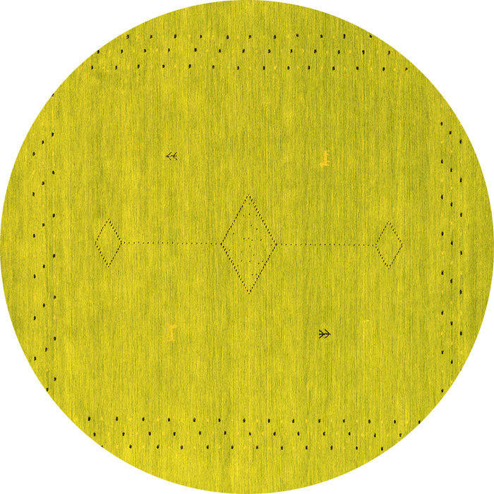 Round Machine Washable Abstract Yellow Contemporary Rug, wshcon2504yw