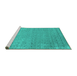 Sideview of Machine Washable Abstract Turquoise Contemporary Area Rugs, wshcon2505turq