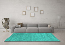 Machine Washable Abstract Turquoise Contemporary Area Rugs in a Living Room,, wshcon2505turq