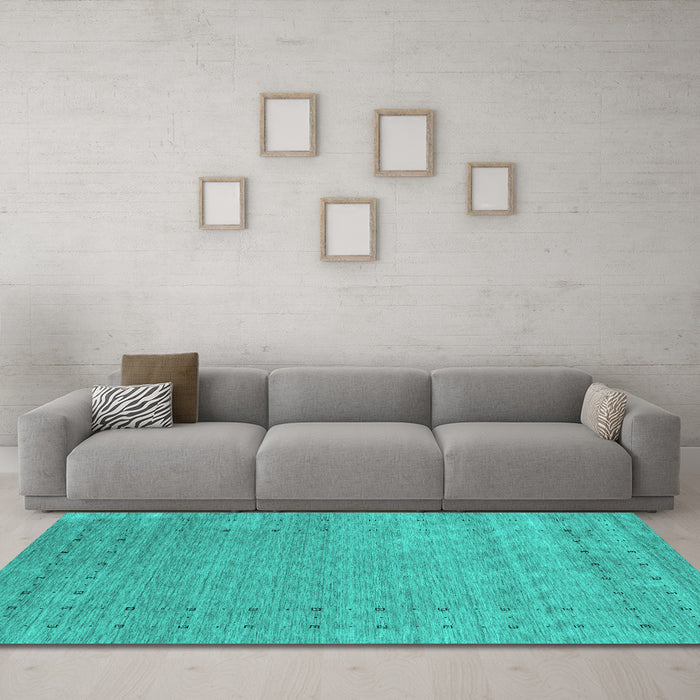 Machine Washable Abstract Turquoise Contemporary Area Rugs in a Living Room,, wshcon2505turq