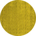 Round Abstract Yellow Contemporary Rug, con2505yw