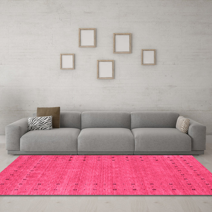 Machine Washable Abstract Pink Contemporary Rug in a Living Room, wshcon2506pnk