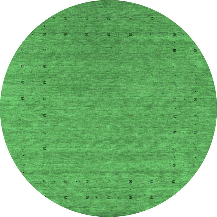 Round Machine Washable Abstract Emerald Green Contemporary Area Rugs, wshcon2507emgrn