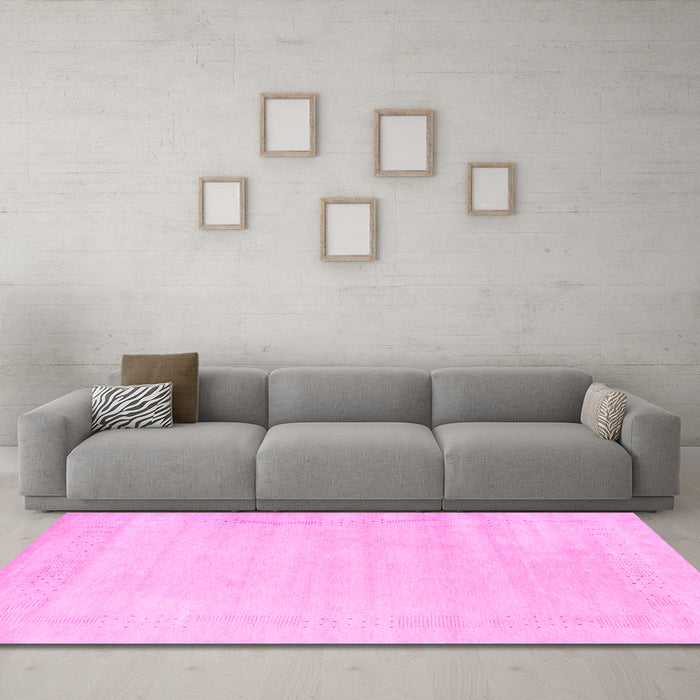 Machine Washable Solid Pink Modern Rug in a Living Room, wshcon2509pnk