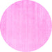 Round Machine Washable Solid Pink Modern Rug, wshcon2509pnk