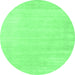 Round Machine Washable Solid Emerald Green Modern Area Rugs, wshcon2509emgrn