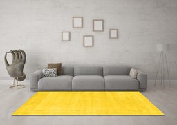 Machine Washable Solid Yellow Modern Rug in a Living Room, wshcon2509yw