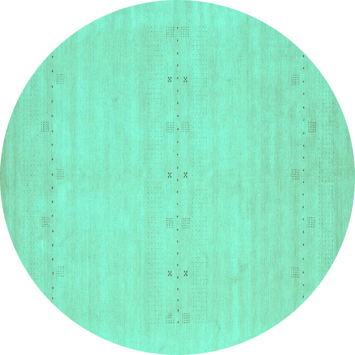 Round Machine Washable Solid Turquoise Modern Area Rugs, wshcon2510turq
