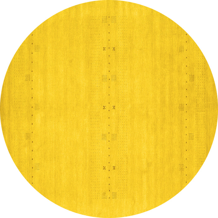 Round Machine Washable Solid Yellow Modern Rug, wshcon2510yw