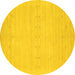 Round Machine Washable Solid Yellow Modern Rug, wshcon2510yw