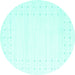 Round Machine Washable Solid Turquoise Modern Area Rugs, wshcon2511turq