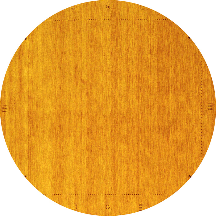 Round Machine Washable Abstract Yellow Contemporary Rug, wshcon2513yw