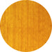 Round Machine Washable Abstract Yellow Contemporary Rug, wshcon2513yw