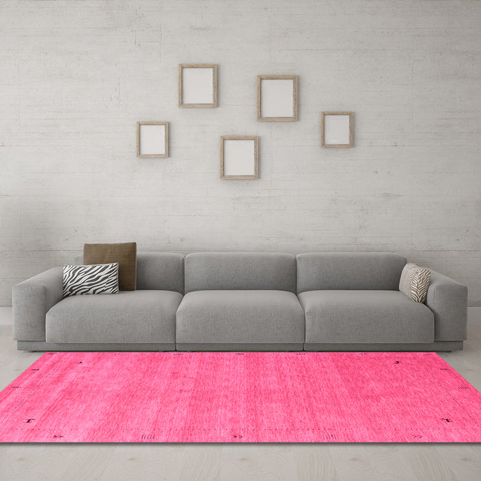 Machine Washable Abstract Pink Contemporary Rug in a Living Room, wshcon2513pnk
