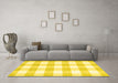 Machine Washable Checkered Yellow Modern Rug in a Living Room, wshcon2514yw