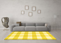 Machine Washable Checkered Yellow Modern Rug, wshcon2514yw