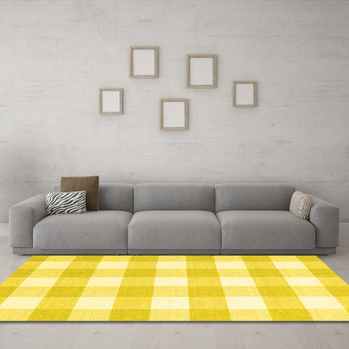 Machine Washable Checkered Yellow Modern Rug in a Living Room, wshcon2514yw