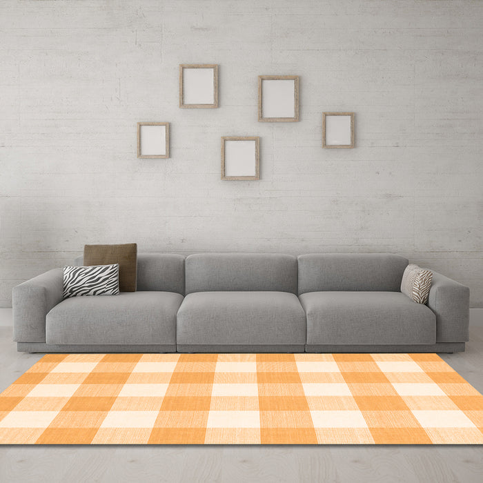 Machine Washable Checkered Orange Modern Area Rugs in a Living Room, wshcon2514org