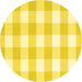 Round Machine Washable Checkered Yellow Modern Rug, wshcon2514yw