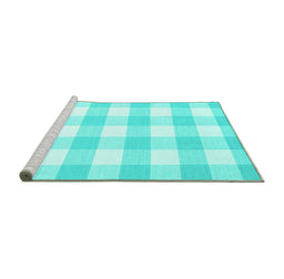 Sideview of Machine Washable Checkered Turquoise Modern Area Rugs, wshcon2514turq