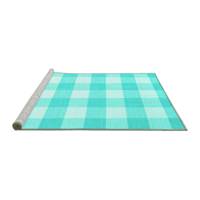 Sideview of Machine Washable Checkered Turquoise Modern Area Rugs, wshcon2514turq