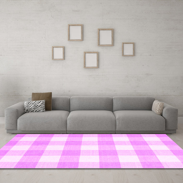 Machine Washable Checkered Pink Modern Rug in a Living Room, wshcon2514pnk