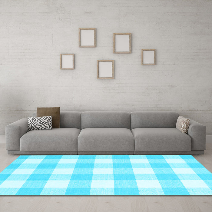 Machine Washable Checkered Light Blue Modern Rug in a Living Room, wshcon2514lblu