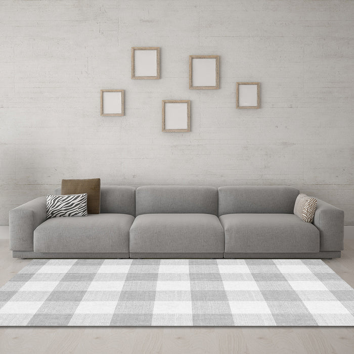 Machine Washable Checkered Gray Modern Rug in a Living Room,, wshcon2514gry