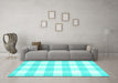 Machine Washable Checkered Turquoise Modern Area Rugs in a Living Room,, wshcon2514turq