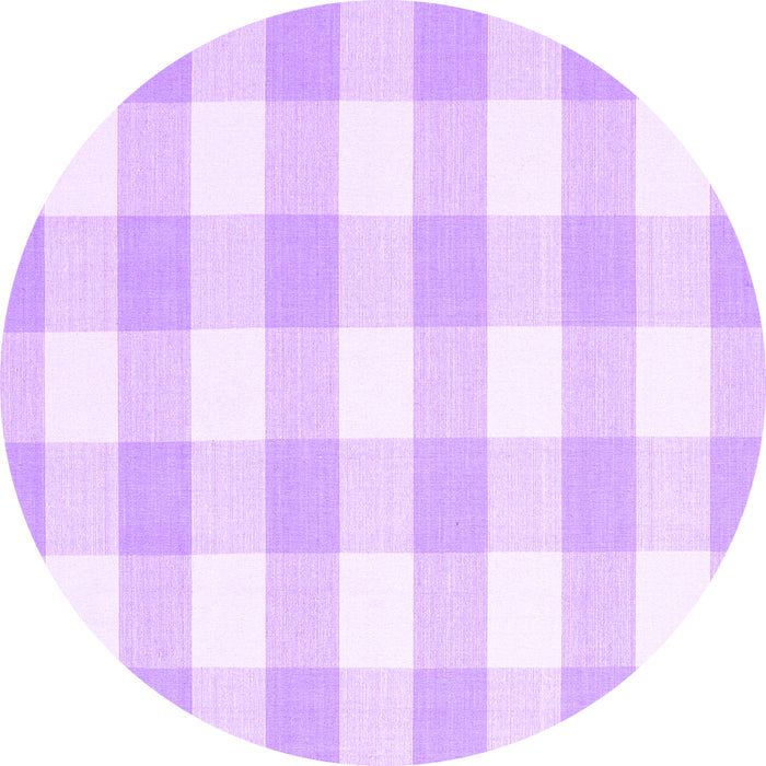 Round Machine Washable Checkered Purple Modern Area Rugs, wshcon2514pur